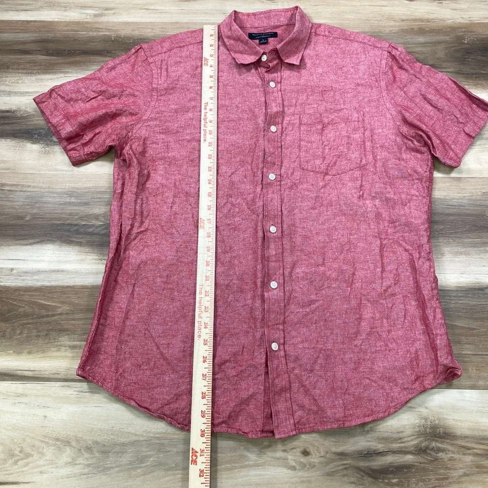 Banana Republic Shirt Mens L Linen Cotton Standard Fit Short Sleeve Red Summer